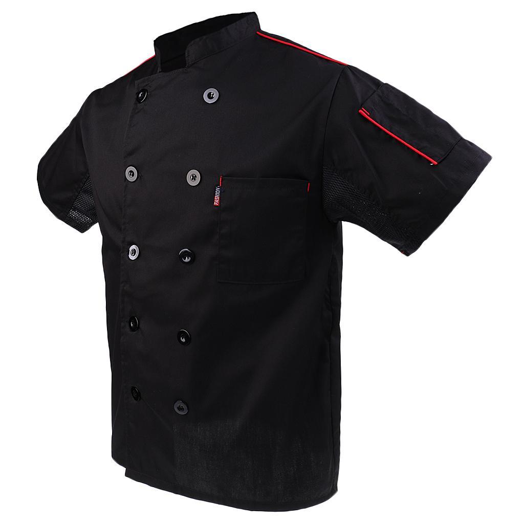 Fashion Men's Black Chef Jacket Chef Cap Set Hotel Kitchen Apparel Double-breasted Coat with Pen Pocket Waiter Uniform L Chef Hat