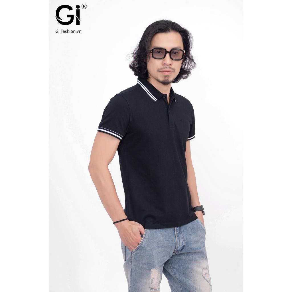Áo polo nam màu đen, chất liệu Cotton co giãn 4 chiều thấm hút mồ hôi