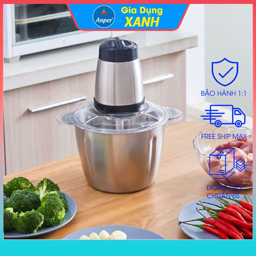 Máy xay thịt đa năng cối Inox 304  dung tích 2L  4 lưỡi dao bằng thép sinh tố tỏi  tiêu thức ăn dặm