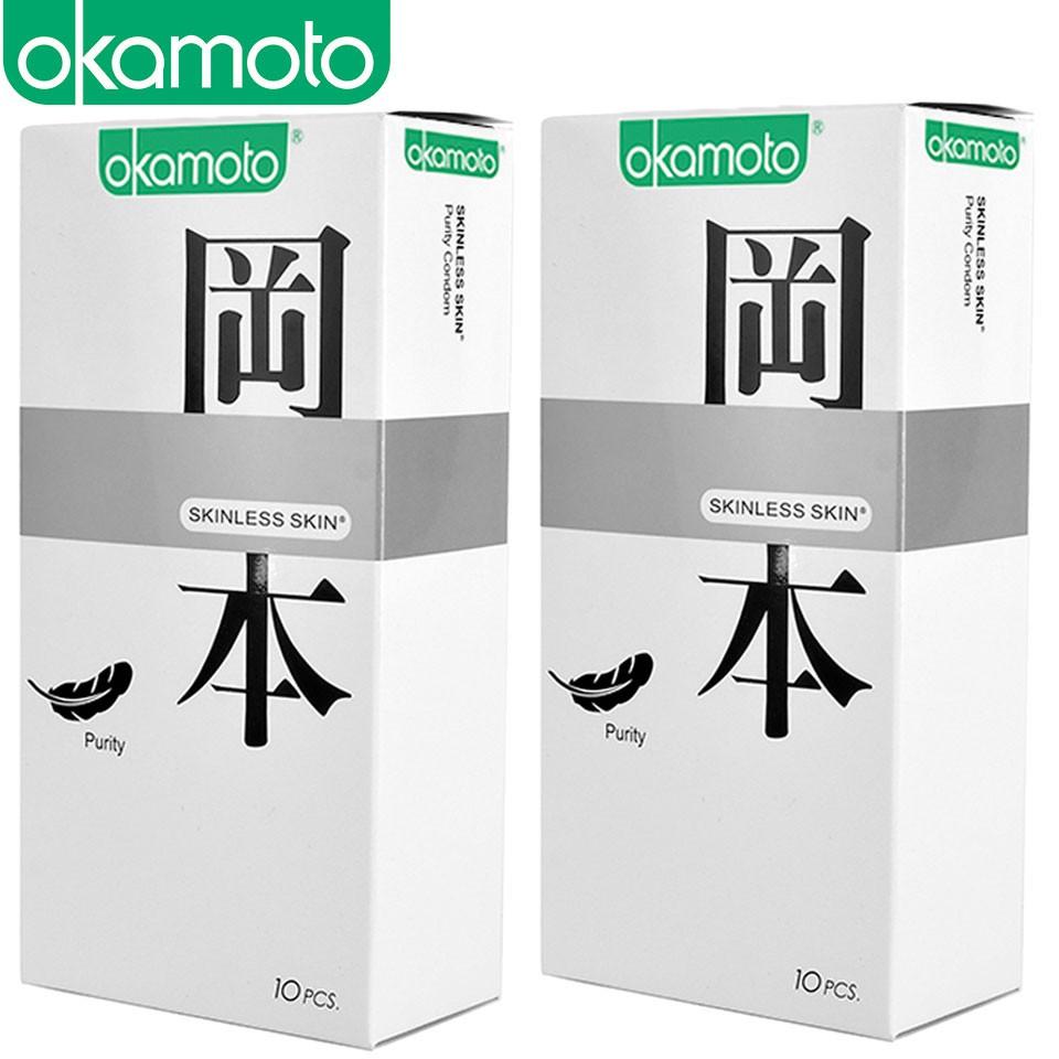 Combo 2 hộp  Bao Cao Su Okamoto Skinless Skin Purity Không Mùi Tinh Khiết Hộp 10 Cái