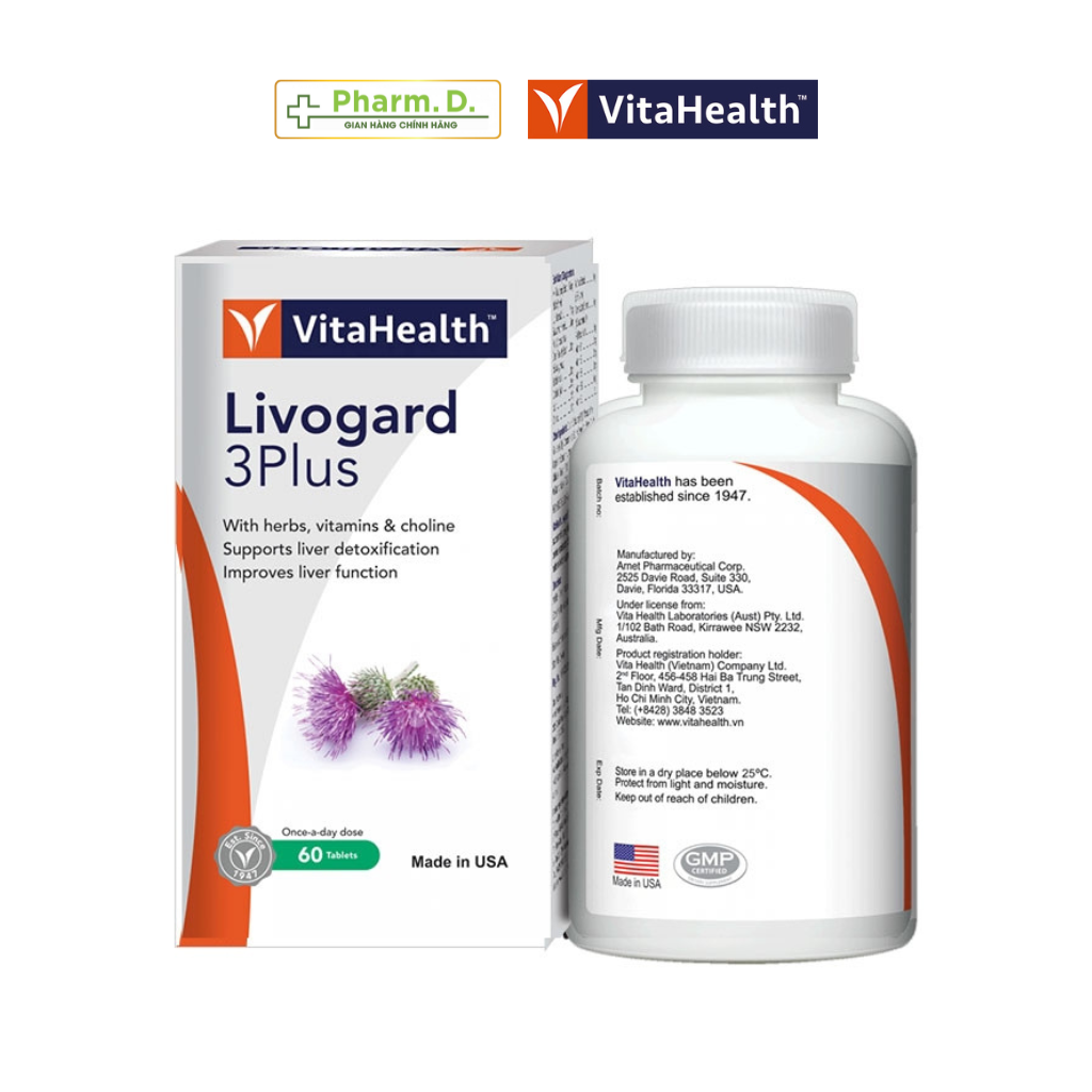 Viên Uống Bổ Gan, Thải Độc Gan, Hỗ Trợ Viêm Gan VITAHEALTH Livogard 3Plus (60 Viên)