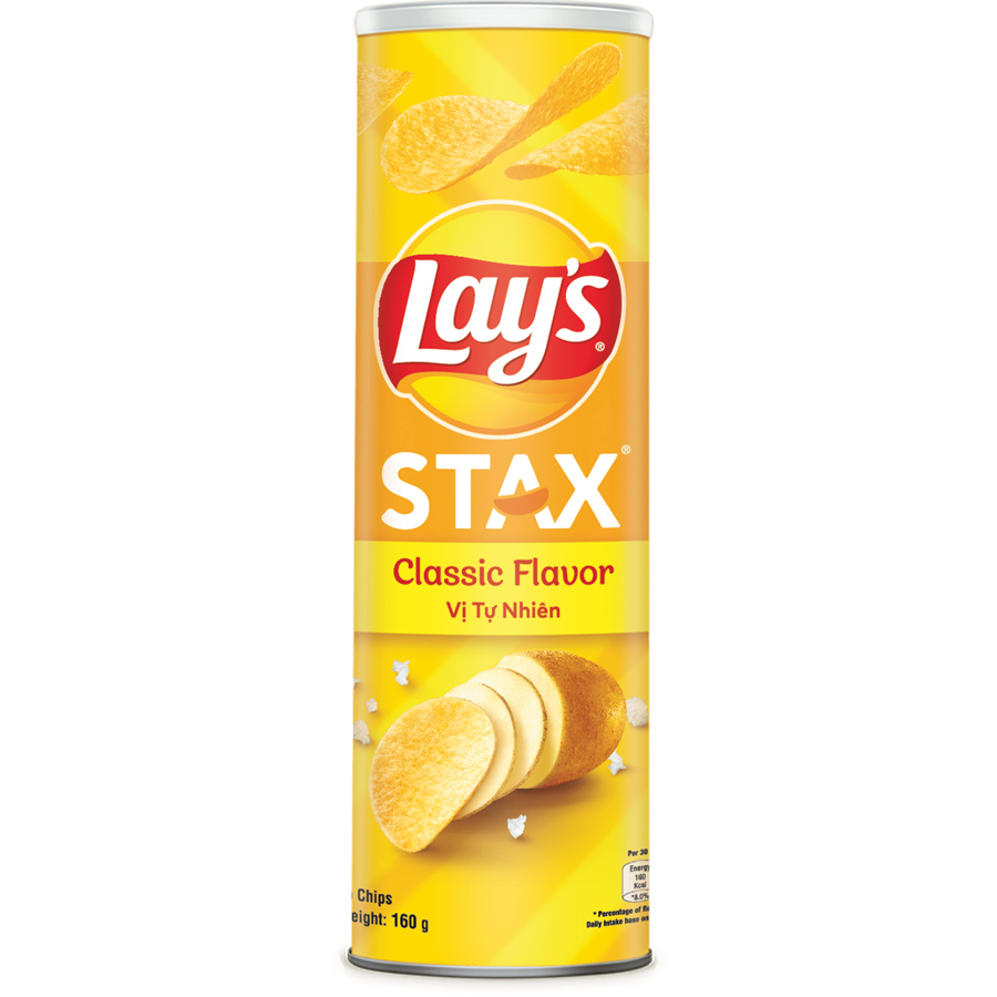 Combo 2 Bánh Snack Khoai Tây Ống Lay's Stax Khoai Tây Miếng Vị Tự Nhiên 160g (Size lớn) - Nhập khẩu từ Malaysia