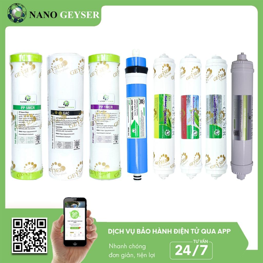 Bộ 8 lõi lọc nước dùng cho các dòng máy RO, Nano Geyser RO Eco, Kangaroo, Karofi, Aqua, Sunhouse... - Hàng Chính Hãng