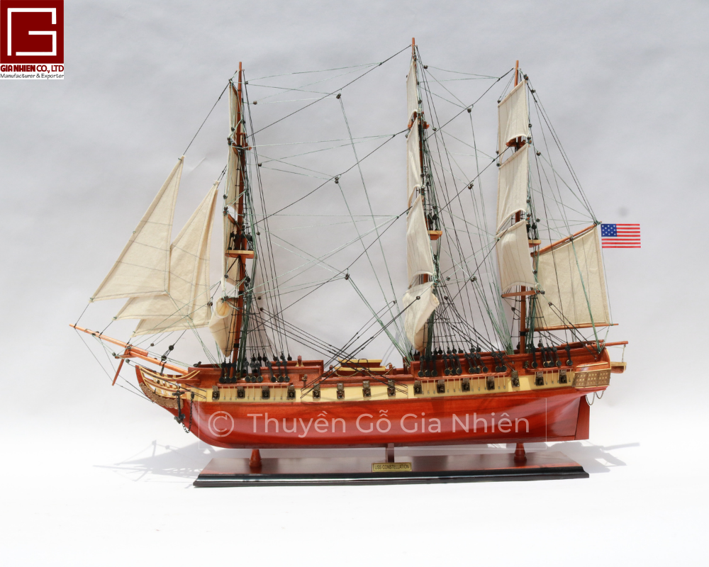 Mô Hình Thuyền Gỗ Phong Thủy Dạng Thuyền Cổ USS CONSTELLATION Chính Hãng Hàng Xuất Khẩu Chất Lượng Cao