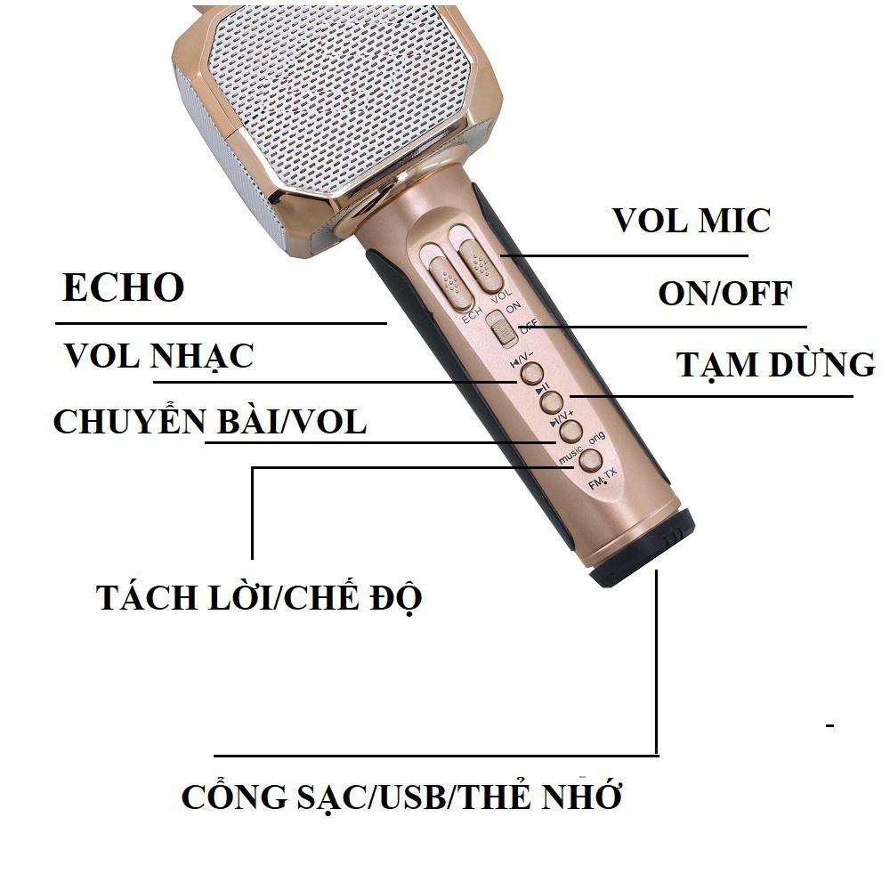 Micro karaoke bluetooth không dây, Mic karaoke YS91 có loa bass chuẩn, Bảo hành 6 tháng