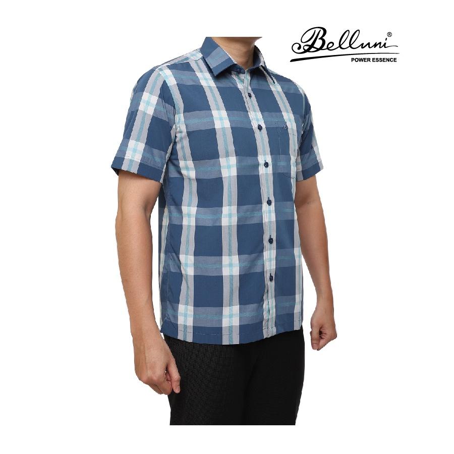 Áo sơ mi nam ngắn tay BELLUNI sợi sen sọc caro trẻ trung - ABN.LN.BE.203.BG1