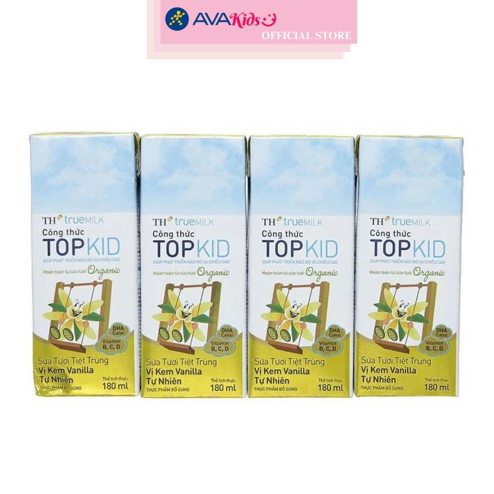 Thùng 48 hộp sữa tươi tiệt trùng TH true MILK Top Kid Organic có đường hương kem vanilla tự nhiên 180 ml (từ 1 tuổi)