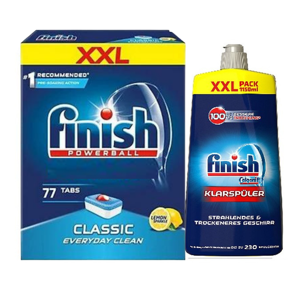 Viên rửa bát Finish 77 viên hương chanh + Nước làm bóng finish 1150ml dùng cho máy rửa bát