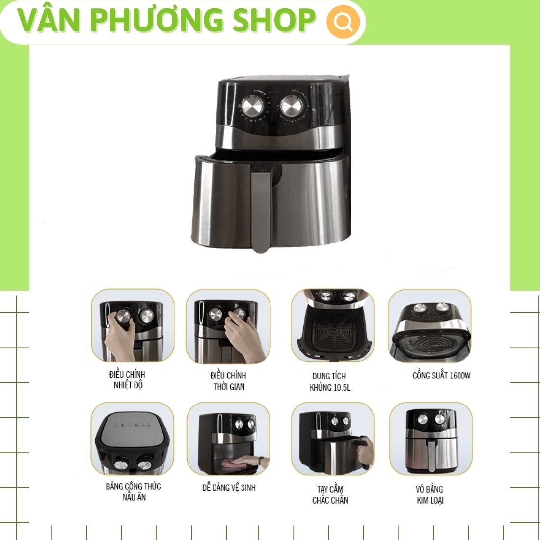 Nồi chiên không dầu 10.5L KB-8002M, Nồi chiên nướng đa năng, Thế hệ tiên tiến mới nhất - Hàng Chính Hãng