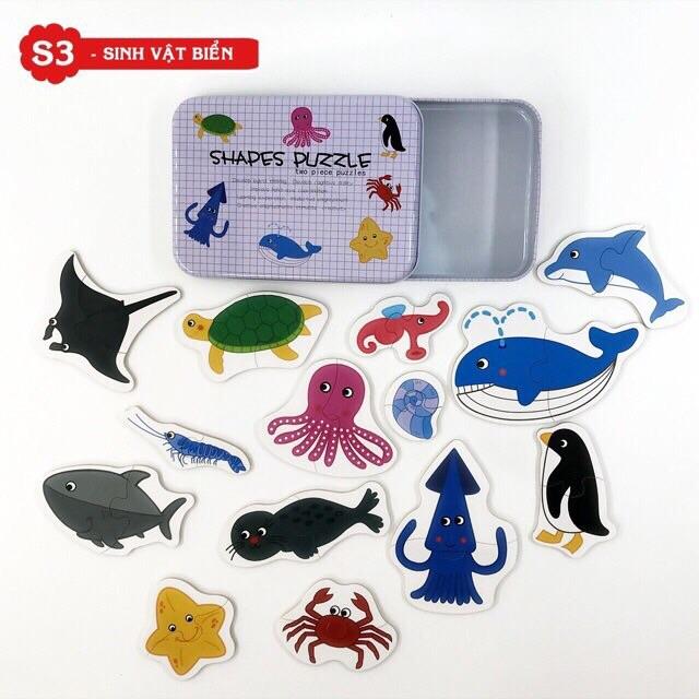 Bộ Ghép Hình Hộp Sắt 2 Mảnh Shapes Puzzle Thông Minh Cho Bé