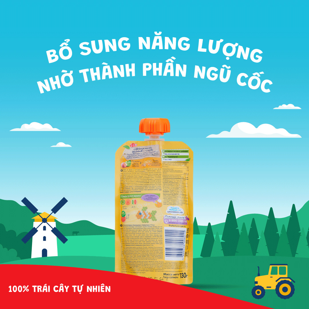 Thùng 12 Gói Trái cây nghiền vị táo, đào và ngũ cốc Fruto Nyanya 130g