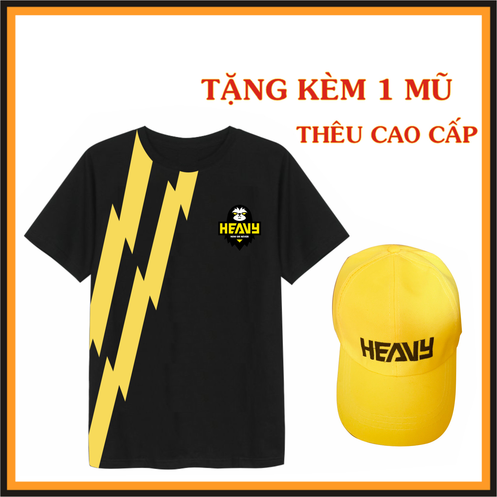 Combo Áo + mũ Áo thun đen in hình heavy tặng 1 nón vàng Heavy cực chất Áo thun đủ size fom dễ mặc dành cho cả nam và nữ