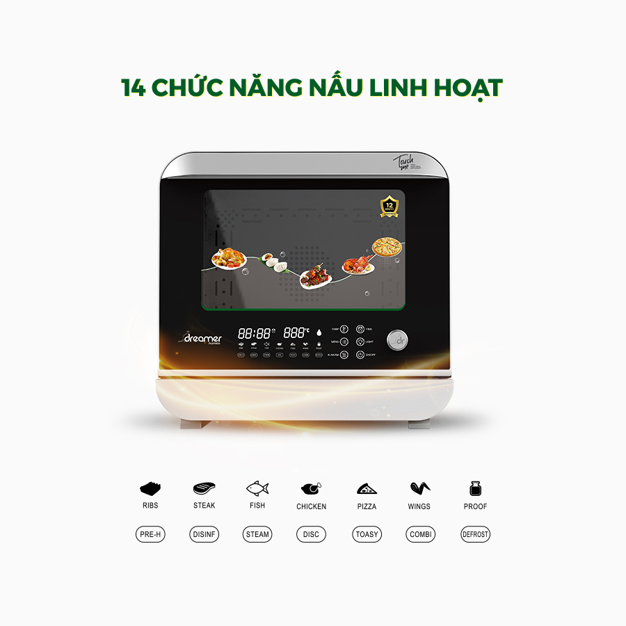 [Hàng Chính Hãng] Lò Chiên Hơi Nước Siêu Nhiệt DKA-SAF118W 18L Kết Hợp Chiên Và Hấp Hơi Nước, 14 Chức Năng Nấu, Màn Hình Cảm Ứng và Núm Xoay Tiện Lợi