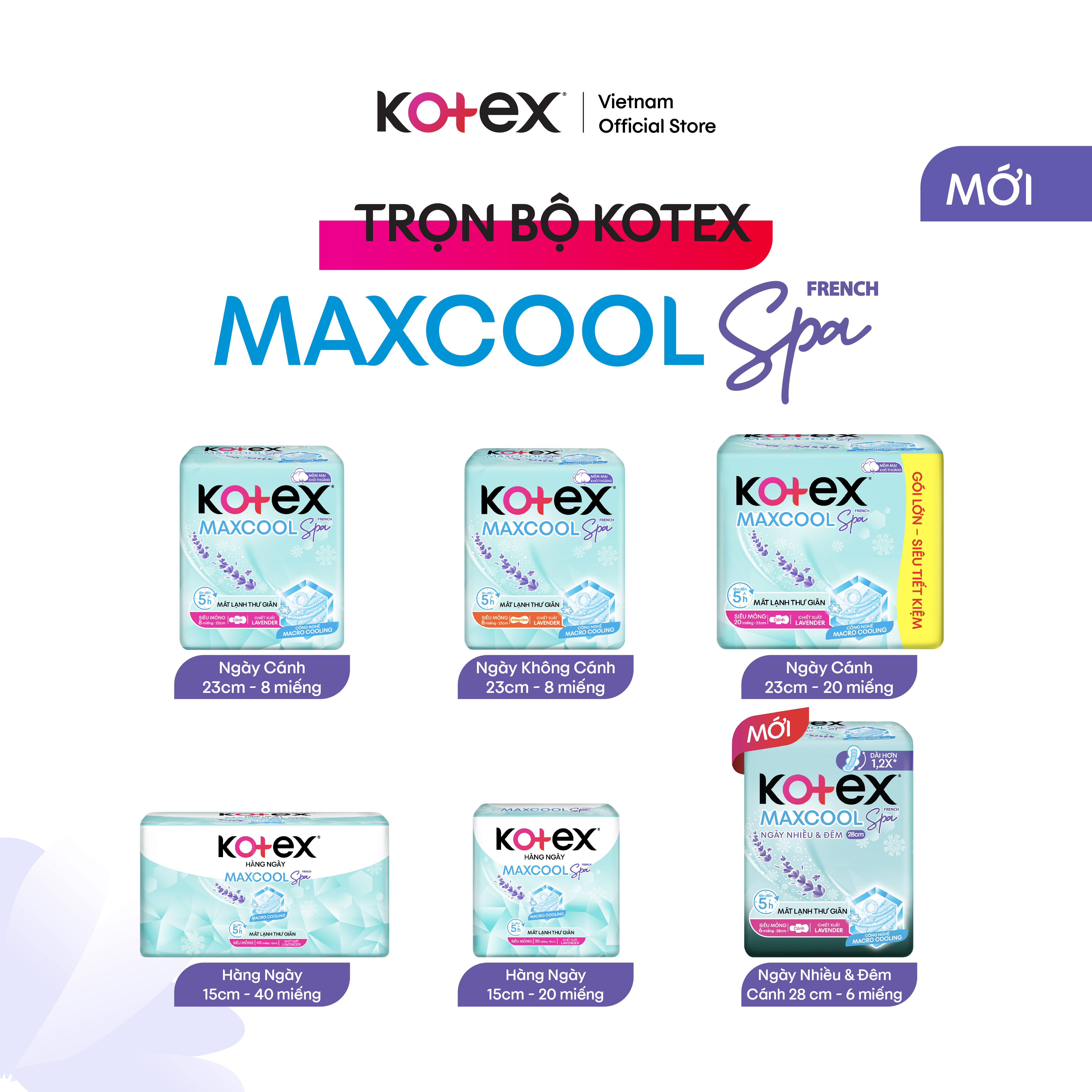 Combo 4 gói băng vệ sinh Kotex Maxcool French Spa Siêu mỏng cánh 23cm (20M/gói)