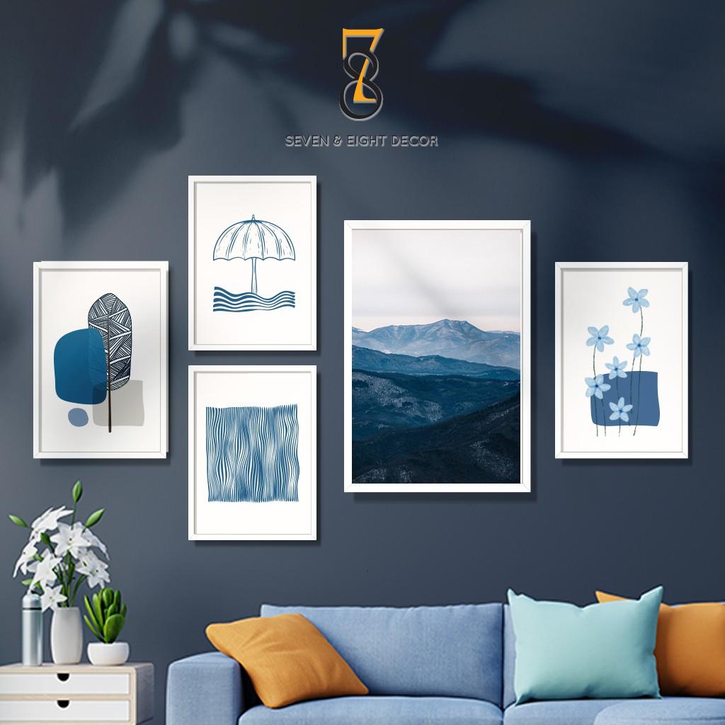 Bộ 05 Tranh Canvas | Xanh Dương Dịu Mát 5FBLU001 | Tranh Căng Khung Cao Cấp | Tặng Kèm Đinh Đa Năng