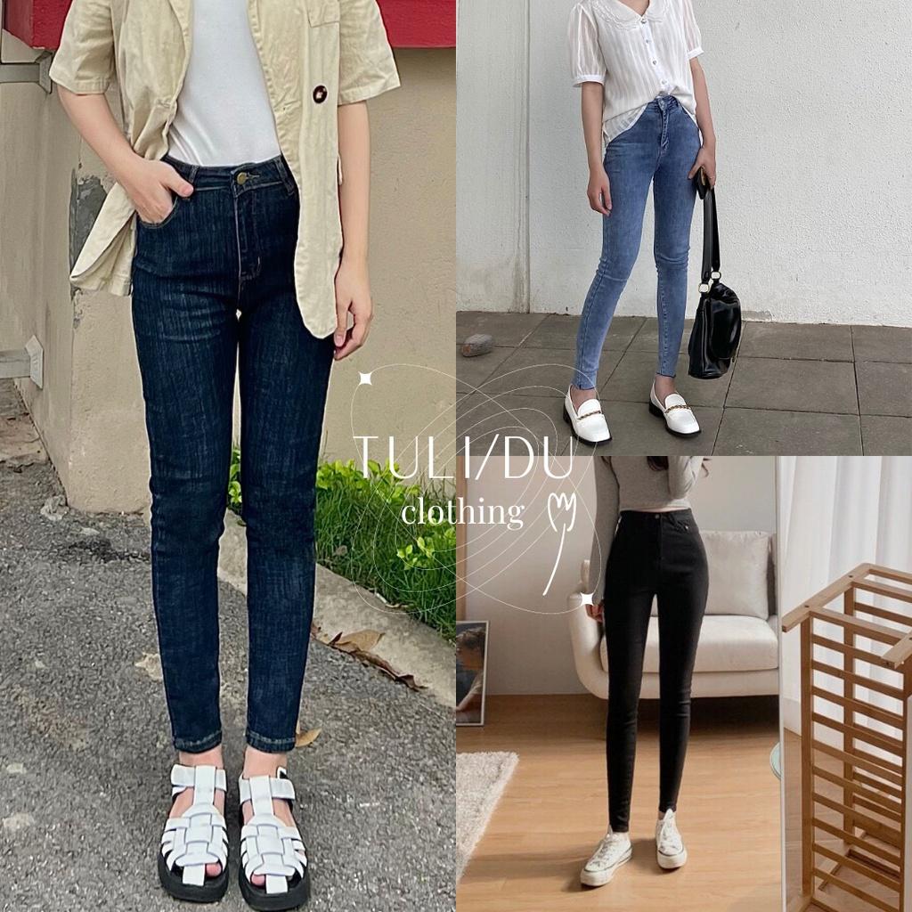 Quần Jean Nữ Lưng Cao Ôm Co Giãn Rách Gấu Màu Xanh Nhạt Tulidu Quần Bò Nữ Cạp Cao Skinny ẢnhThật 96.04