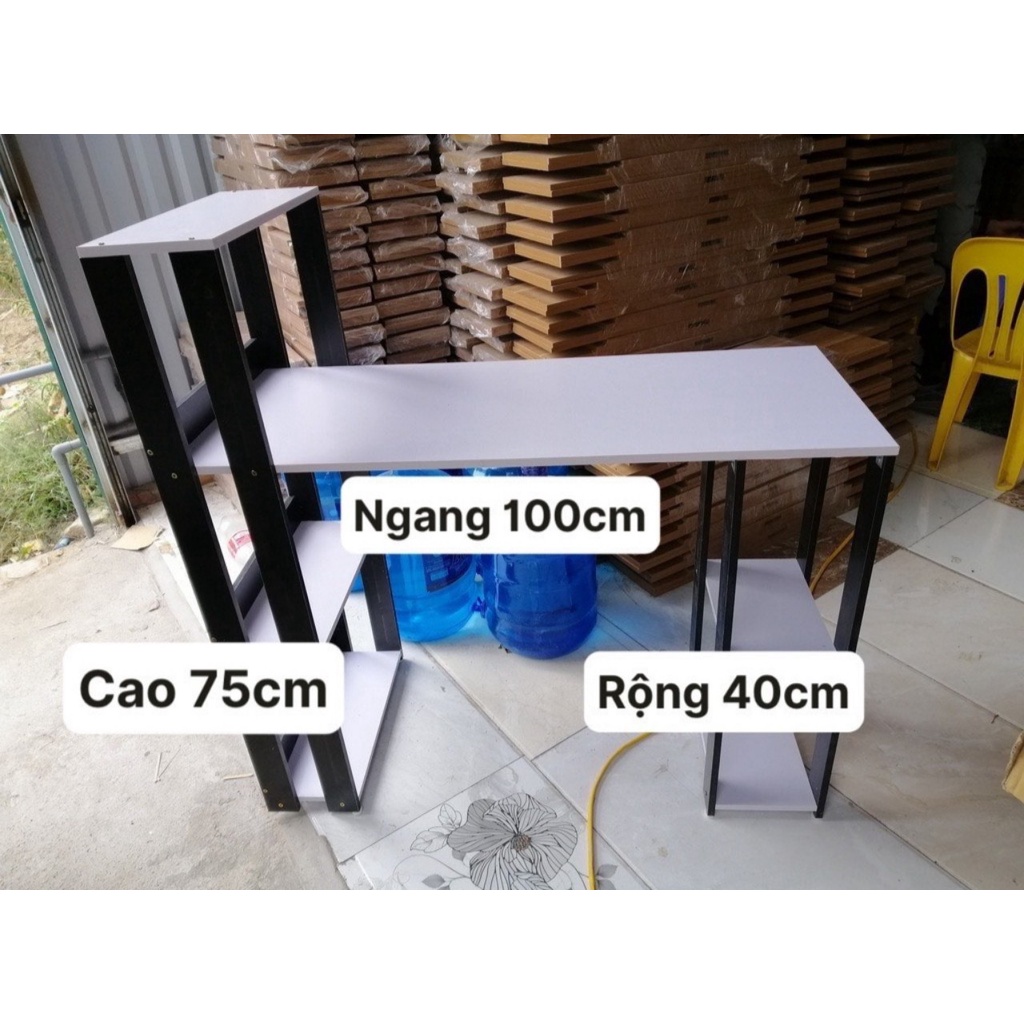 Bàn làm việc chữ L, 2 giá sách sơn màu Đen Trắng - mầu Gỗ đẹp Trường Phúc Deko