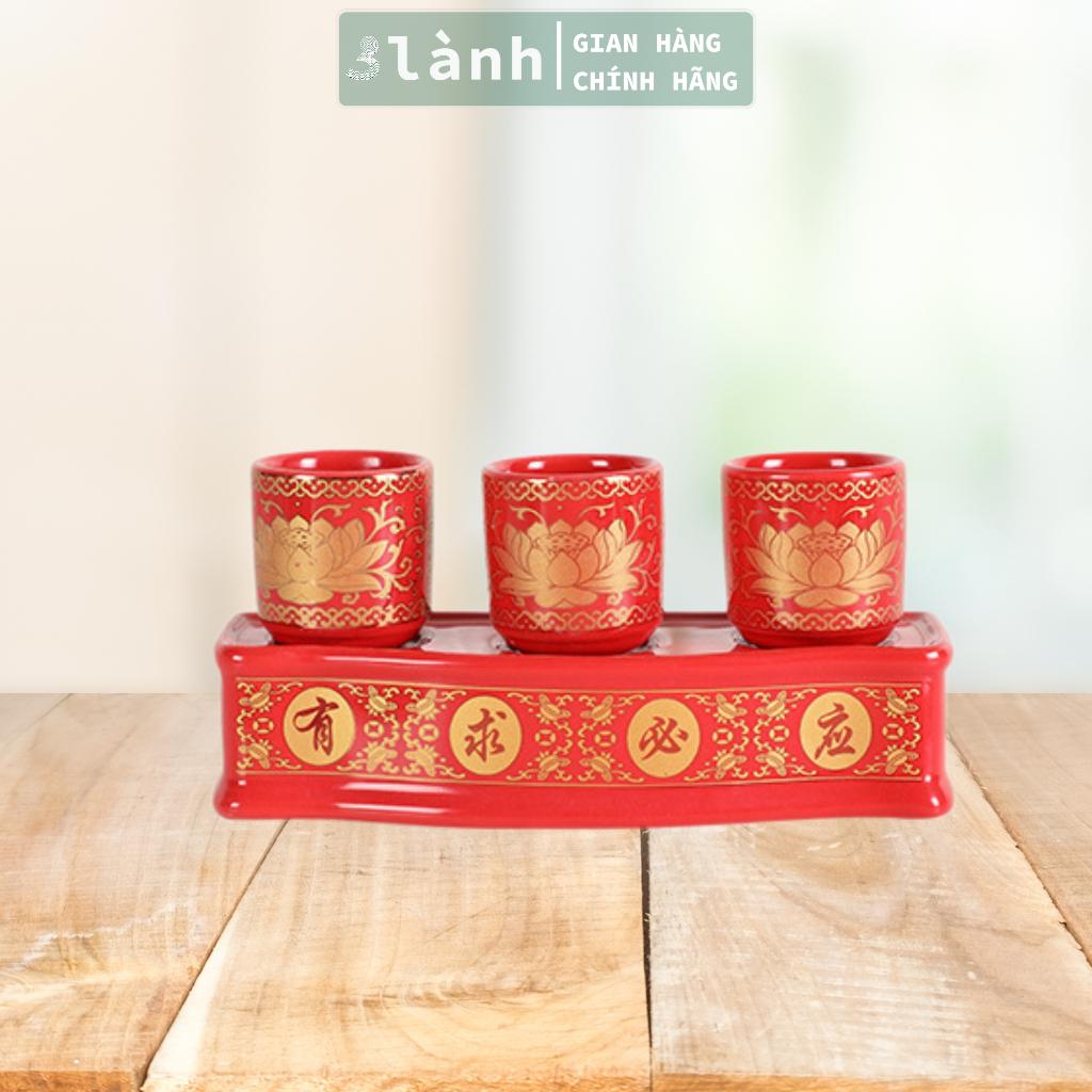 Bộ 3 Ly Cốc Thờ Cúng Bàn Thờ Thần Tài Thổ Địa Gốm Sứ Cao Cấp Cao 7,5cm Hoa Văn Sen 3 Lành