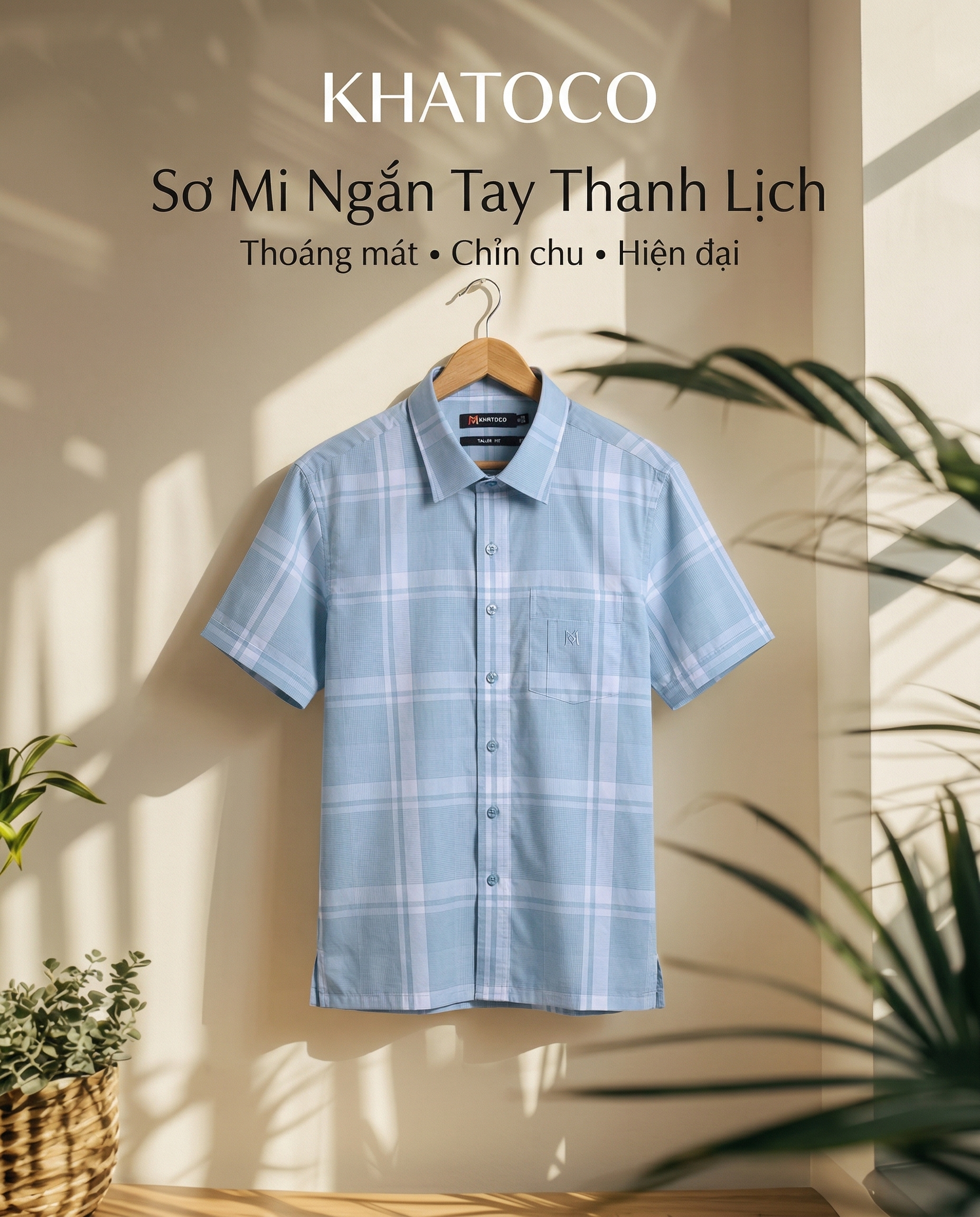 Áo sơ mi tay ngắn Khatoco Sale 350k ( giá tem 438k) (Size S)