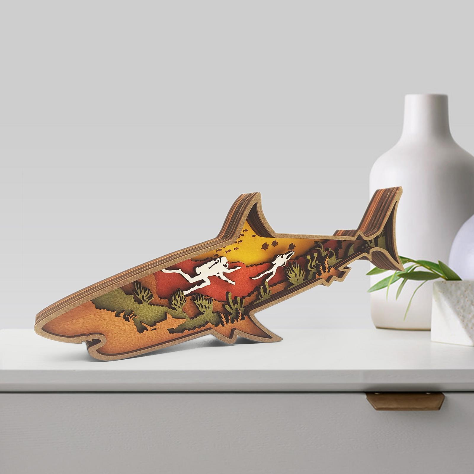 Animal Wooden Craft Ornament  Decor Shark for Office Table
