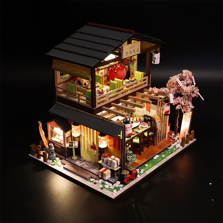 Mô hình nhà DIY Doll House Gibbon Sushi Kèm Mica Chống bụi