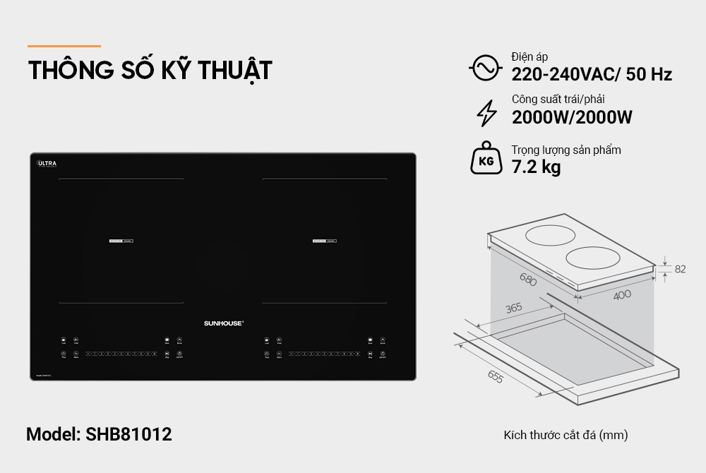 BẾP ĐÔI ĐIỆN TỪ SUNHOUSE SHB81012 - Hàng Chính Hãng