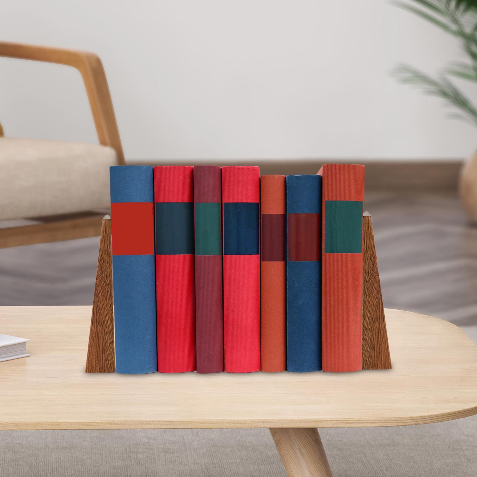 2 Pieces Wooden Books Ends Book Holder Handmade Solid Non Slip for Bookshelf