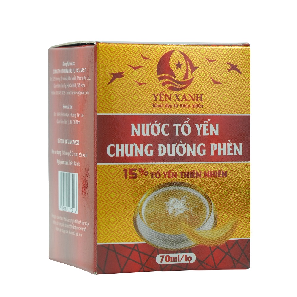 Nước tổ yến sào chưng đường phèn cap cấp 15% yến - Yến Xanh - Hộp 1 lọ x 70ml