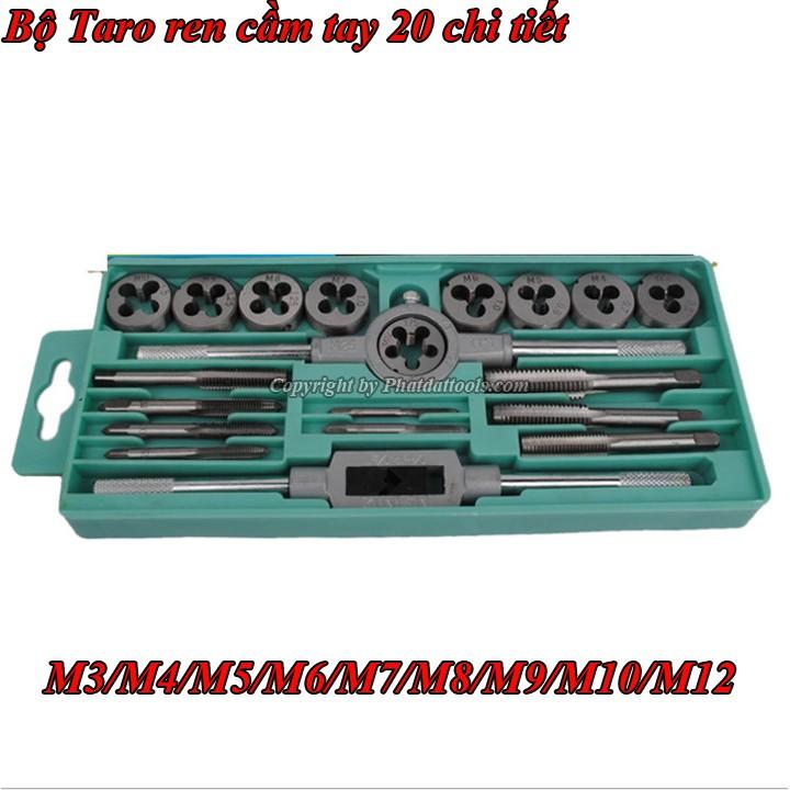 Bộ Taro tay quay tạo ren trong và ngoài 20 chi tiết từ M3-M12 cao cấp