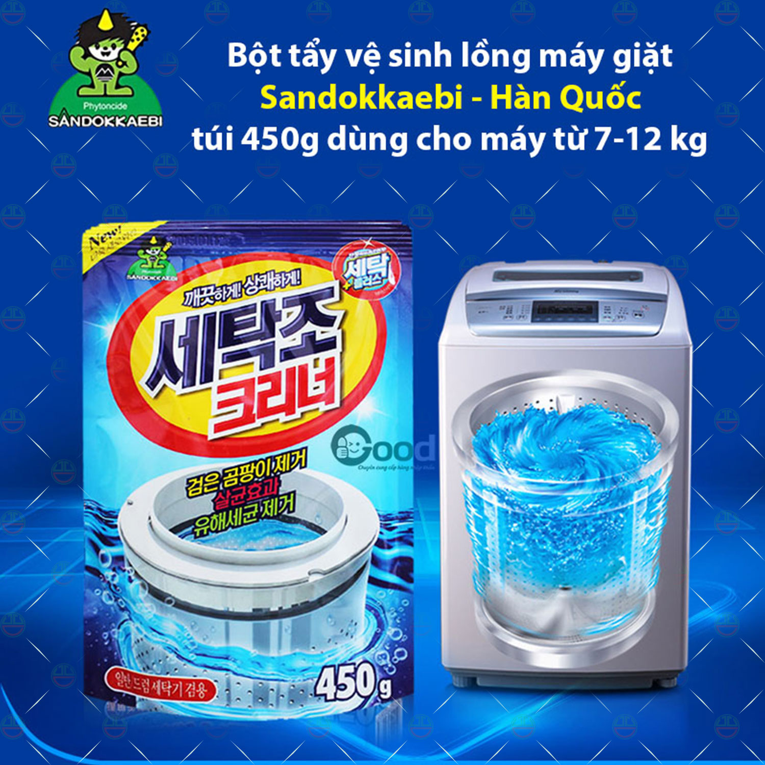 [Diệt Khuẩn] Bột Tẩy Vệ Sinh Lồng Máy Giặt KhoNCC Hàng Chính Hãng Diệt Khuẩn - Loại Mùi Hôi Máy và Đường Ống Xả Nước - KDHS-3158-BTVS