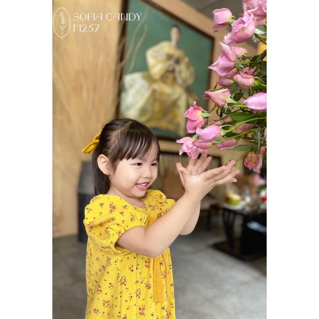 Váy Vàng Hoa Nhí Tay Bồng Nơ Thân Baby Sofiacandy Sang Xịn