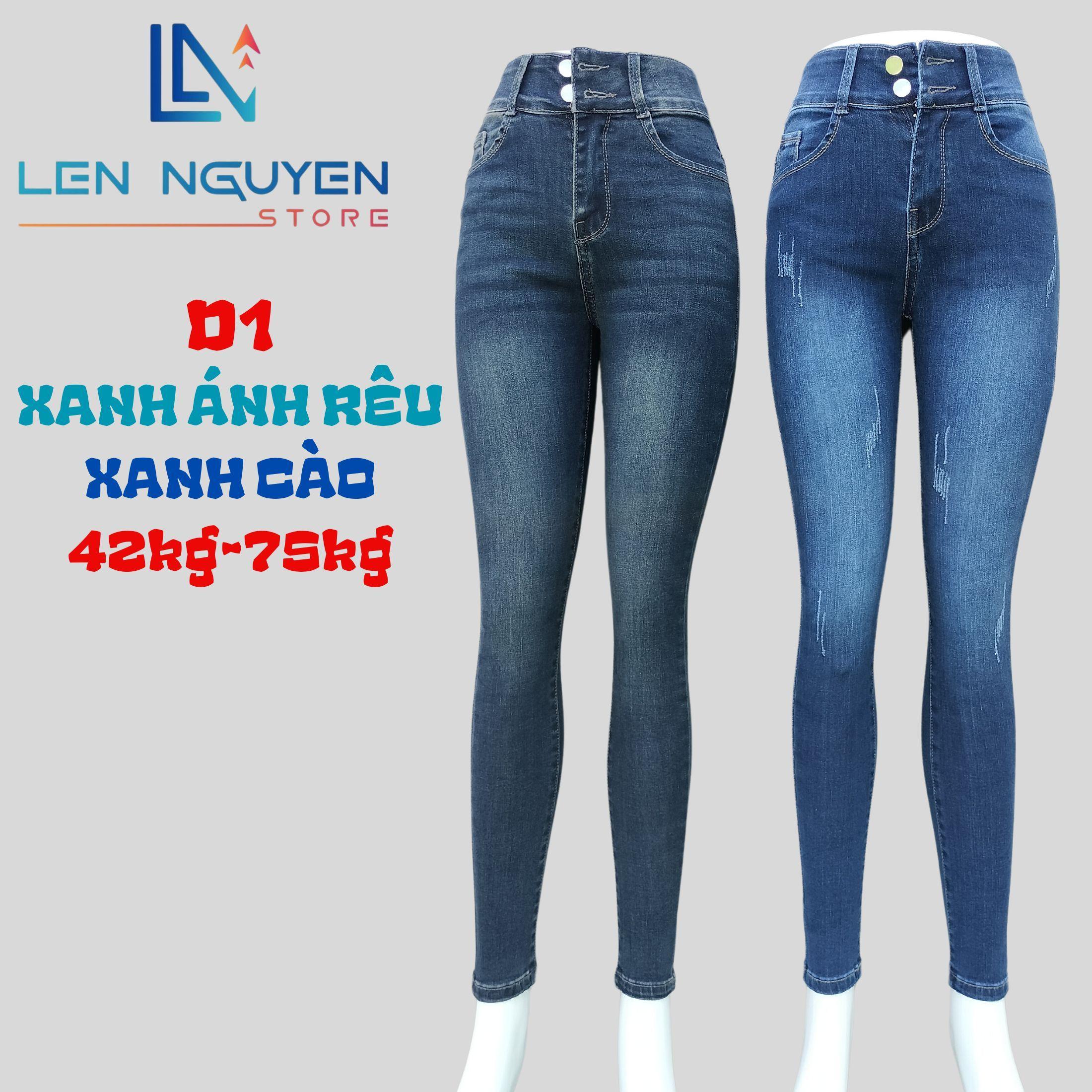 D1_Quần jean nữ, dài, lưng cao, quần bò nữ dáng ôm, quần rin nữ có big size, cho 42kg đến 75kg - Xanh Ánh Rêu