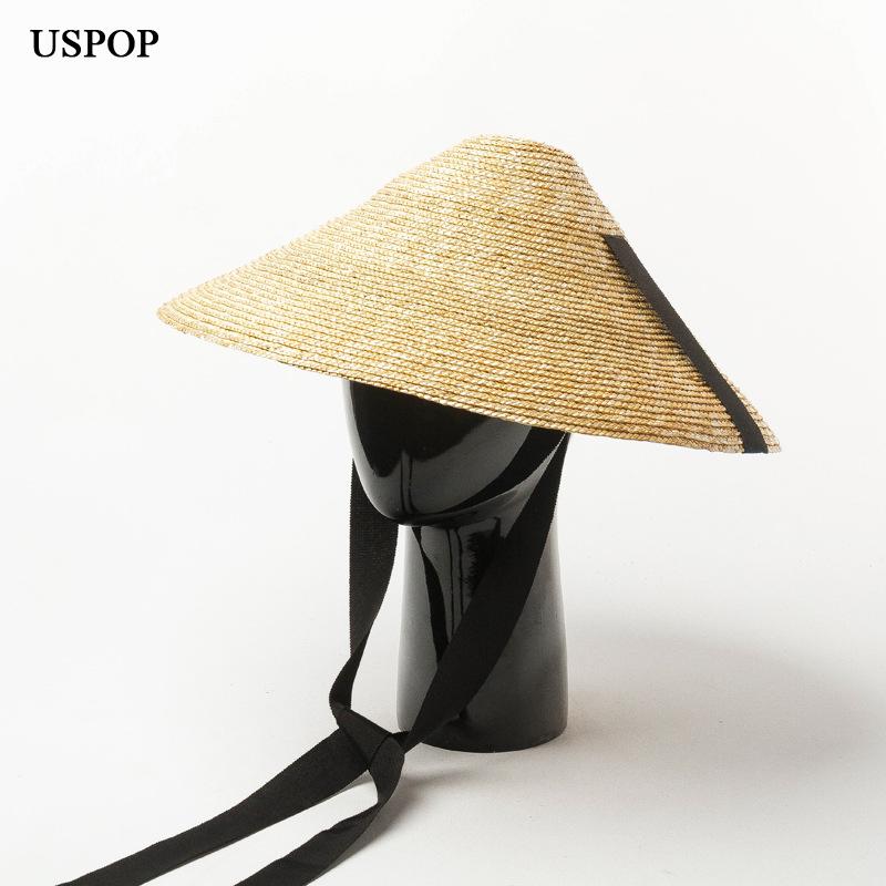 USPOP Mới Hat Nữ Hình Nón Mũ Lưỡi Trai Mùa Hè Rộng Vành Rơm Lúa Mì Nón Nữ Cột Dây Ống Hút Đi Biển nón Lưỡi Trai