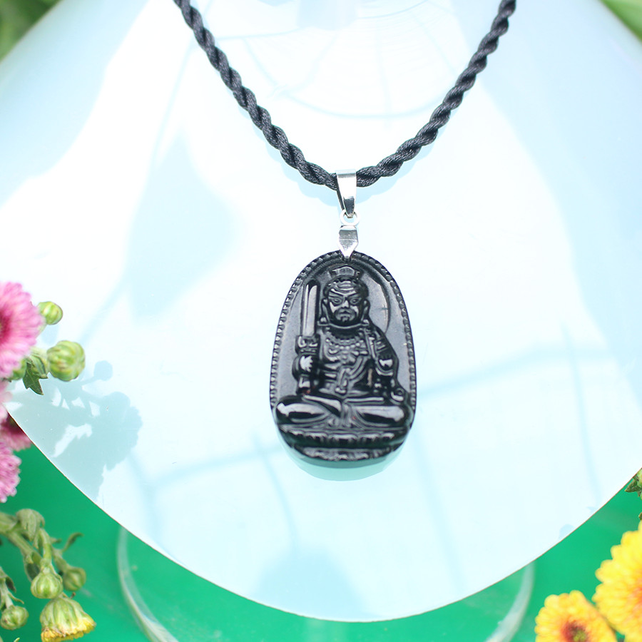 Mặt dây chuyền Phật bản mệnh tuổi Dậu, Đá Núi Lửa Obsidian, Phật Bất Động Minh Vương, Cỡ nhỏ, AKO3