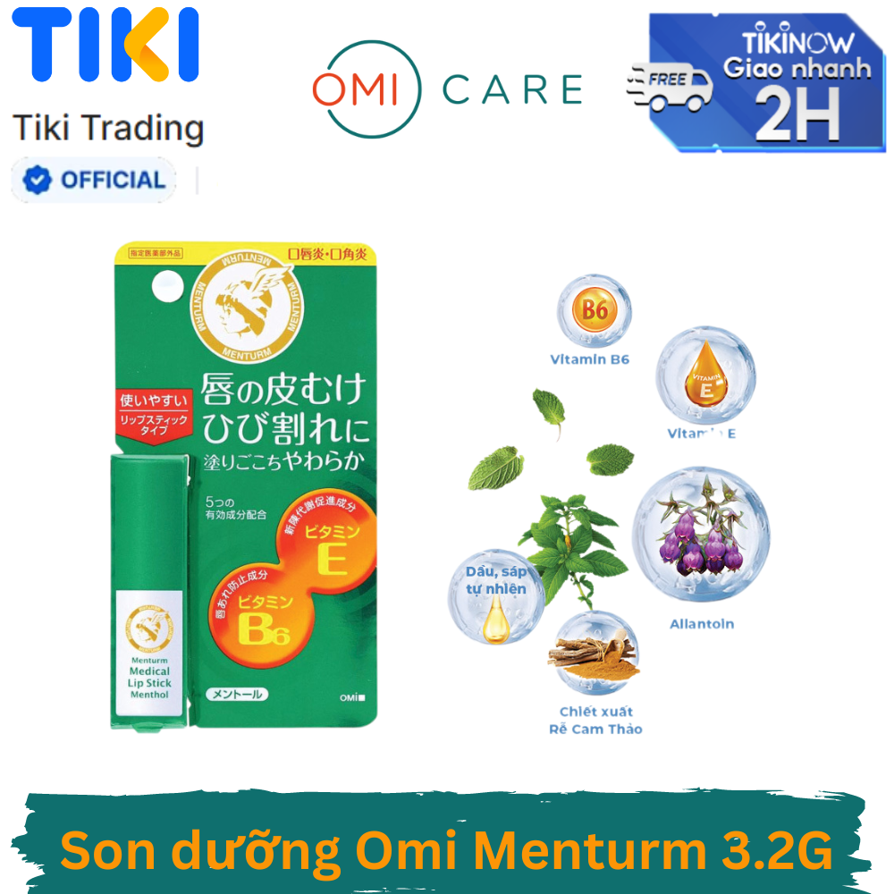 son dưỡng dành cho môi khô và nứt nẻ omi menturm 3.2 g/thỏi