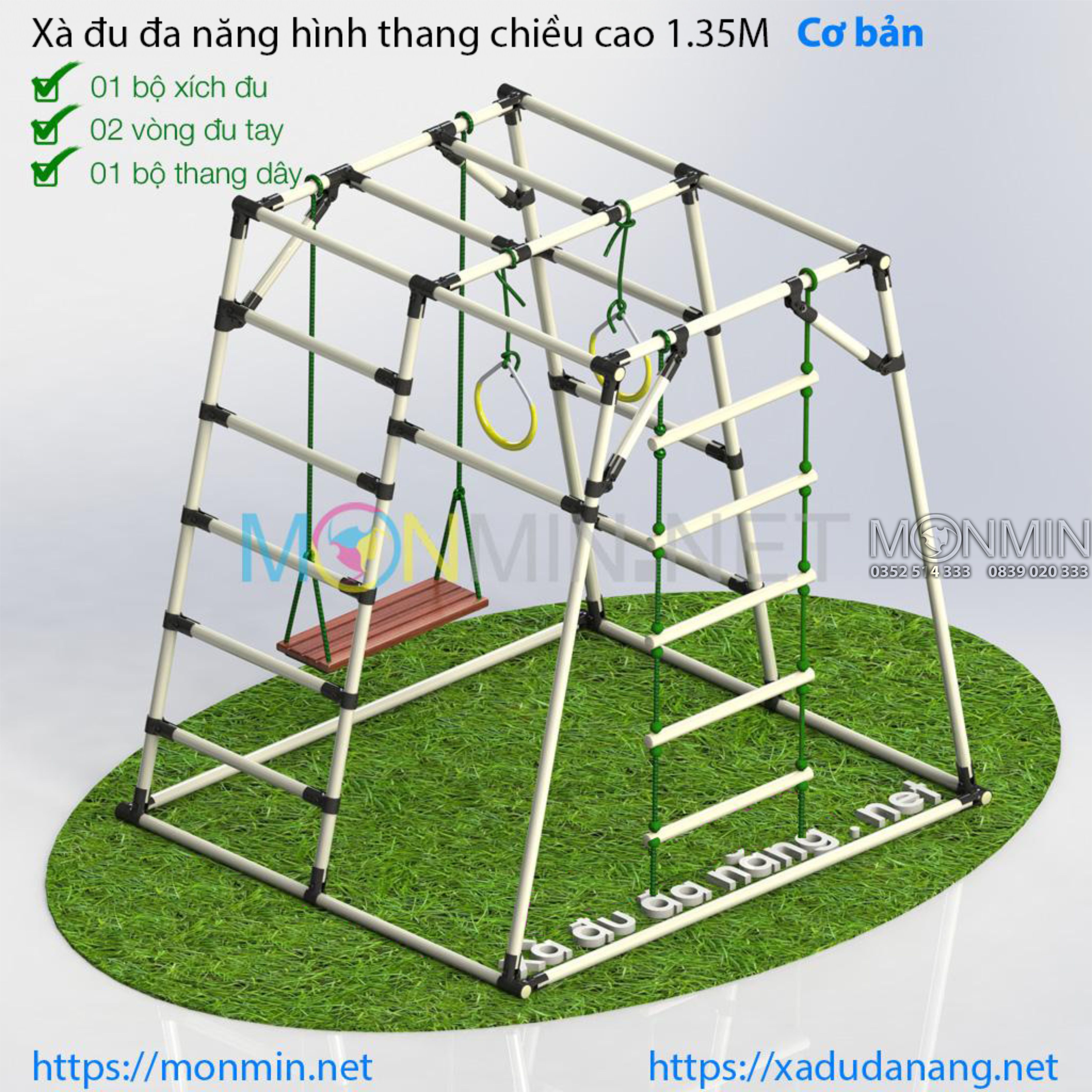 Xà đu đa năng Satech - Khung vận động cho bé - Hình hộp thang cân - Bộ cao 1.35m: 1 3 4 5