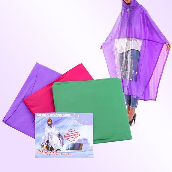 Áo mưa choàng cánh dơi 1 đầu/2 đầu có bóng kính siêu nhẹ có túi đựng