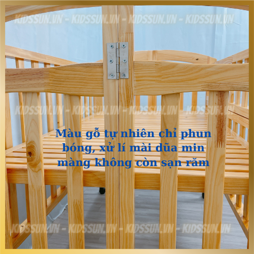 Nôi Cũi Gỗ Cho Bé Chất Liệu Gỗ Thông Kích Thước [130x80x96cm] Màu Tự Nhiên Chịu Tải Lên Tới 60kg Tặng Kèm Bánh Xe