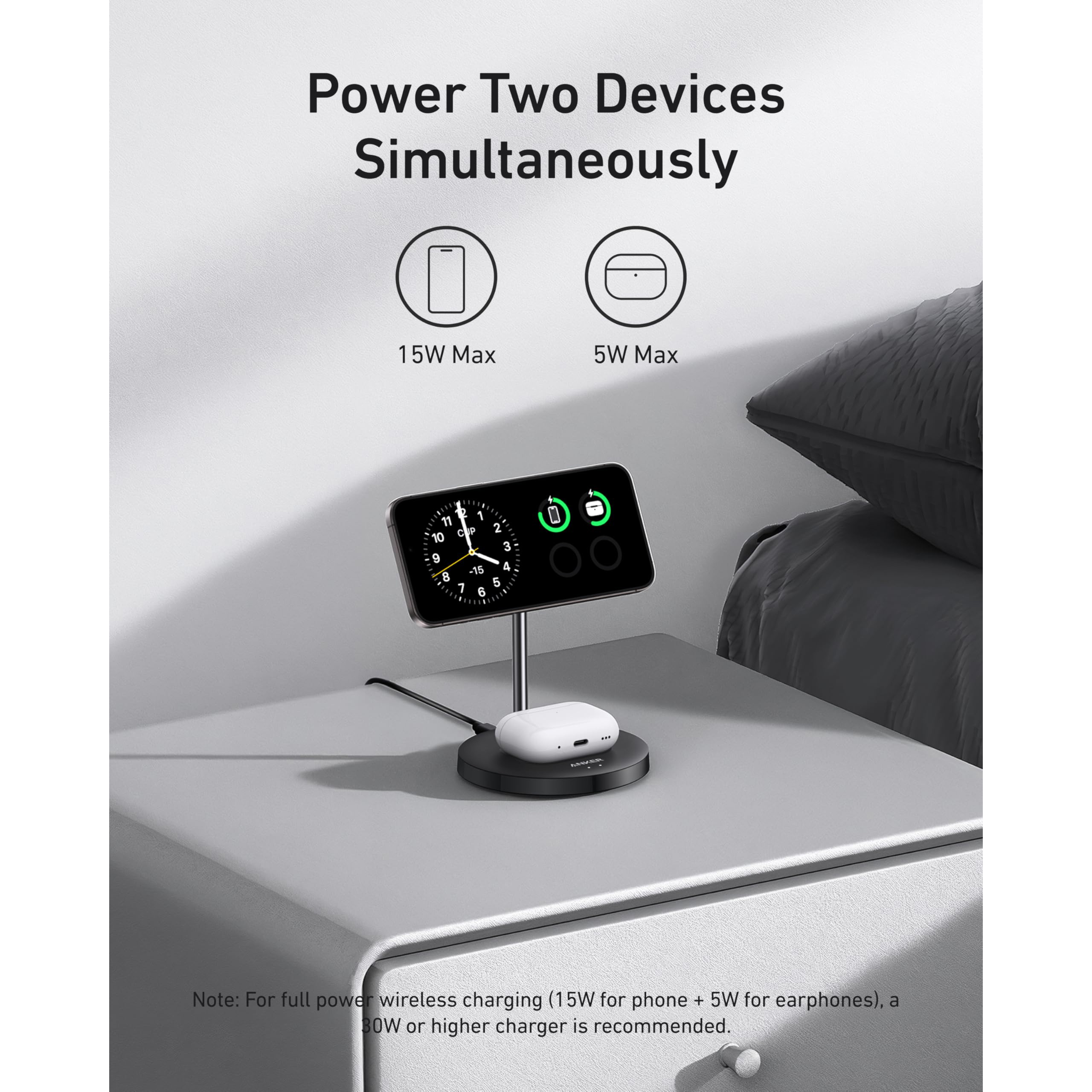Đế sạc Anker MagGo 1C 15W (2-in-1, Stand, with USB-C cable) A2544 - Hàng Chính Hãng - Màu Đen