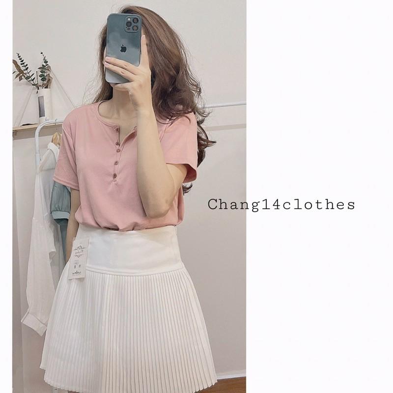 Áo phông thun cúc dọc nữ trơn màu pastel Ulzzang ngắn tay