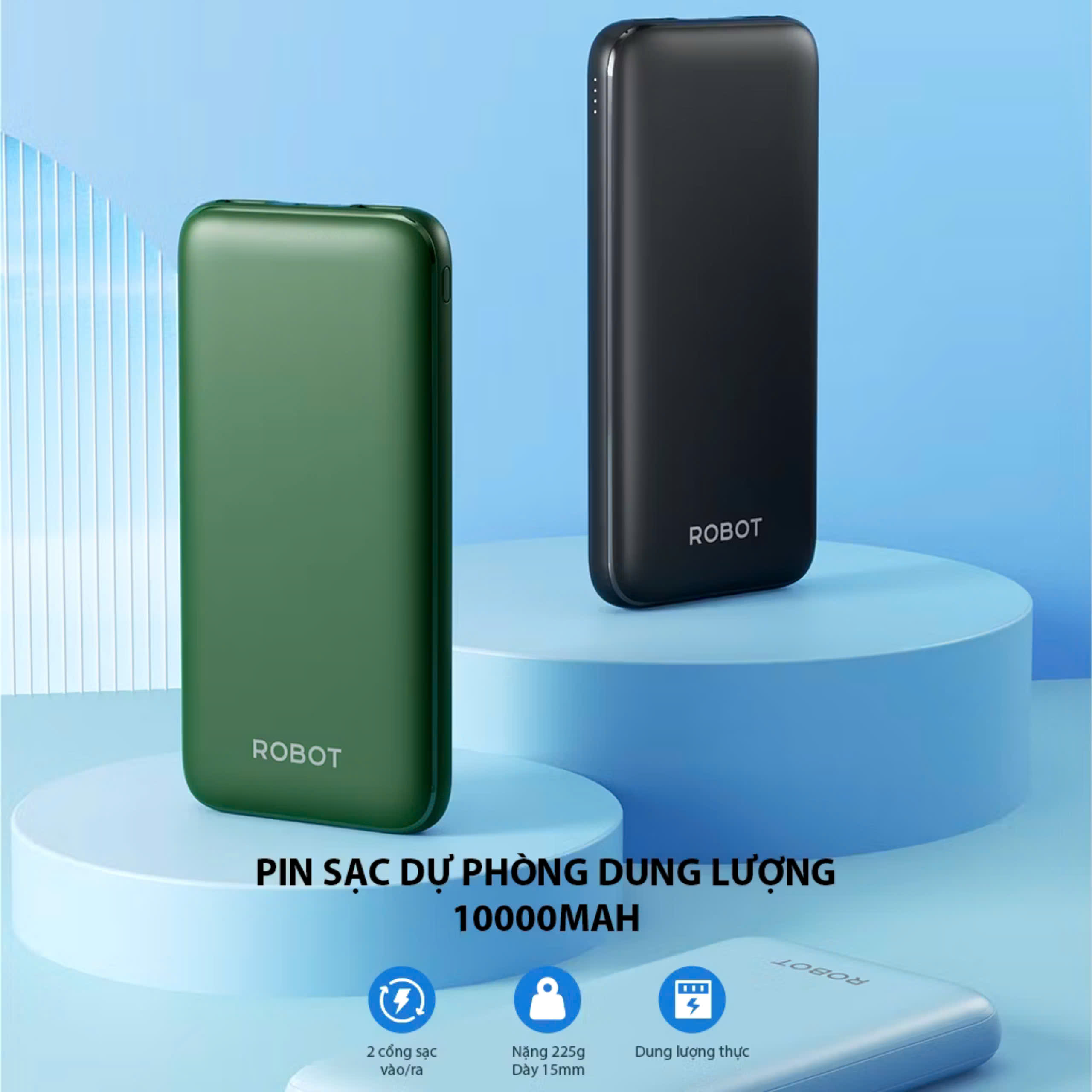 Pin Sạc Dự Phòng 10000mAh ROBOT RT180 RT12 Có 2 Cổng Sạc Ra USB &amp; 2 Cổng Sạc Vào Micro/Type-C, hàng nhập khẩu