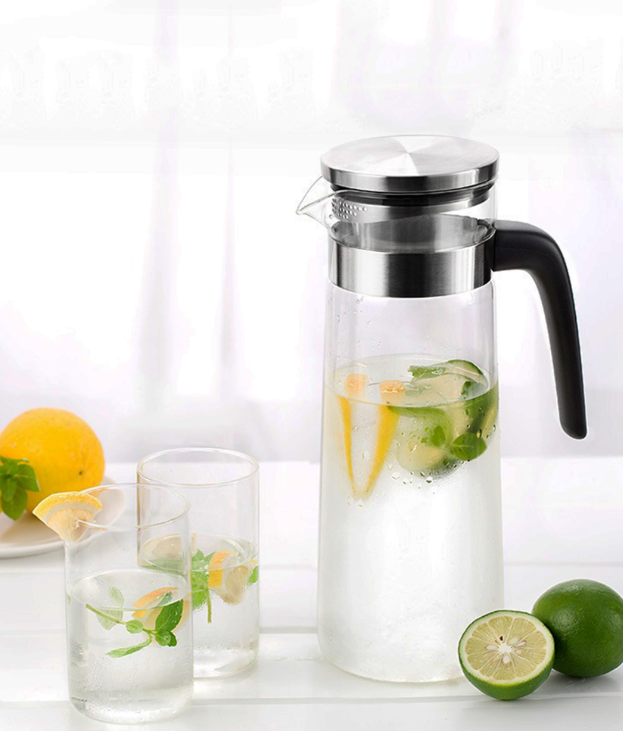 Bình nước thủy tinh nắp inox S069 1500ml - Bình đựng nước thủy tinh chịu nóng lạnh thể tích lớn 1.5l