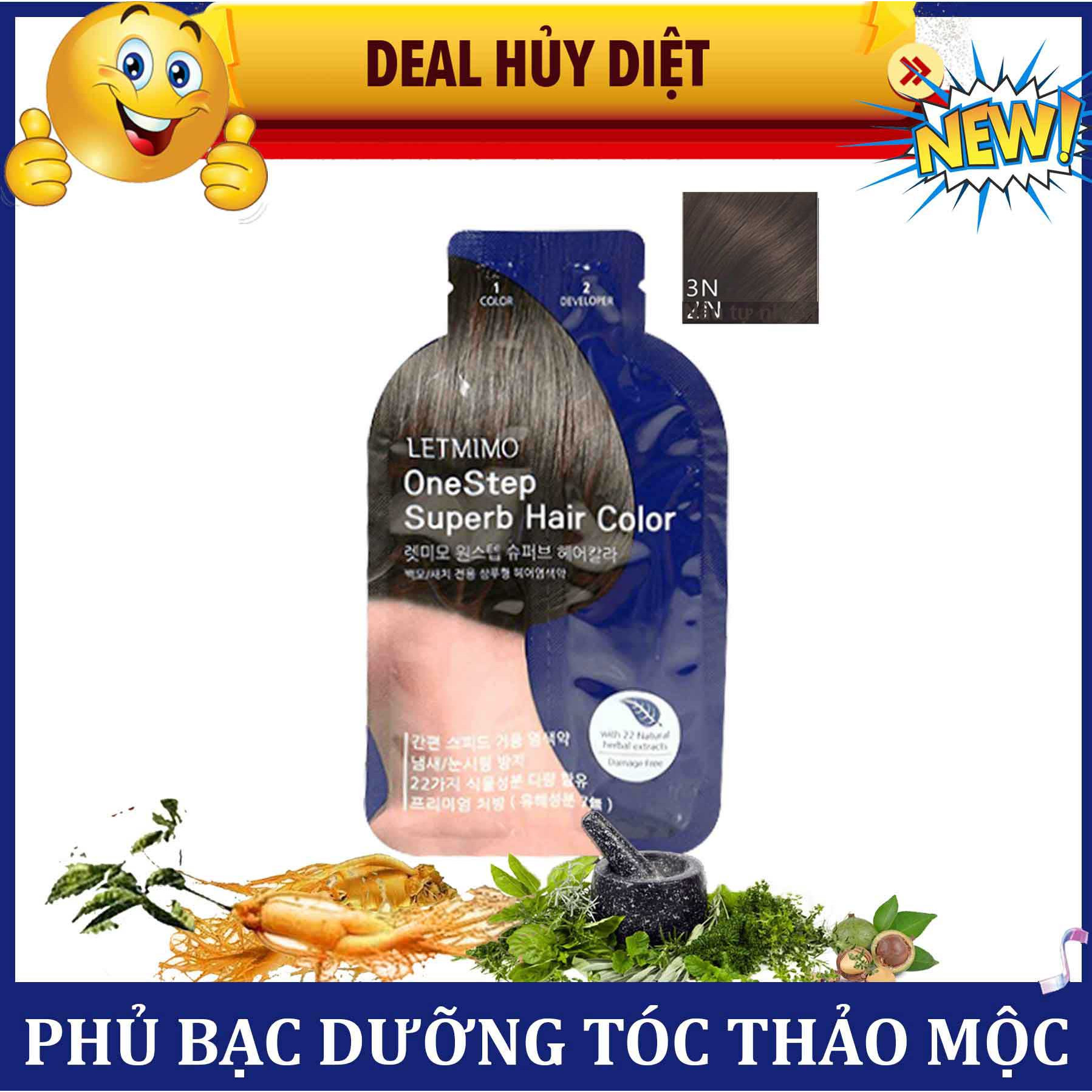 Gói gội đen tóc dưỡng mượt tóc, nhuộm phủ bạc, thuốc nhuộm tóc Letmimo, Nâu Tự Nhiên-3N (đen tự nhiên) gói 24g, bestke