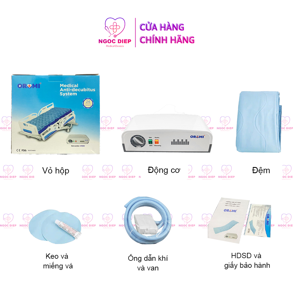 Đệm hơi chống loét OROMI HF608 - Nệm tích cực chống hăm, hoại tử 2 chế độ (Có van không luân chuyển)