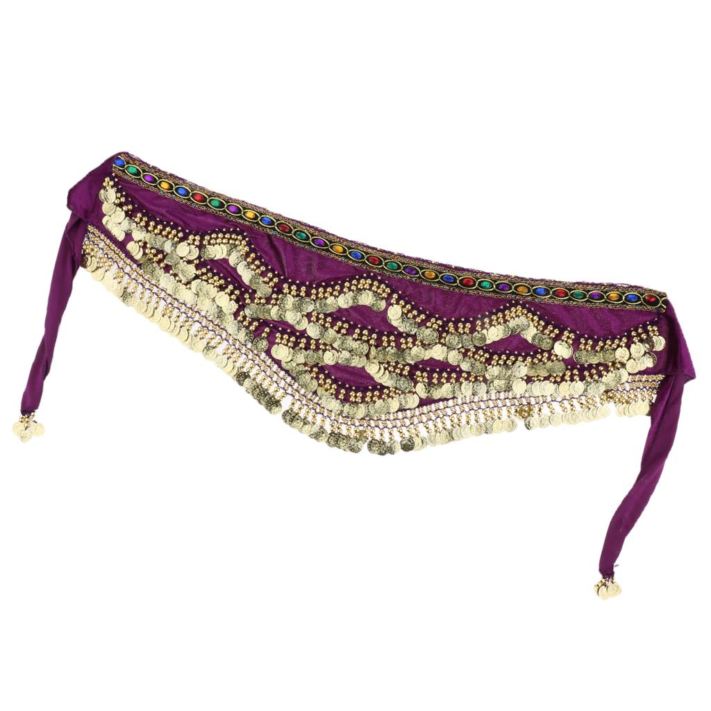 Velvet Dangling Gold  Belly Dancing Hip Skirt Scarf Wrap Belt