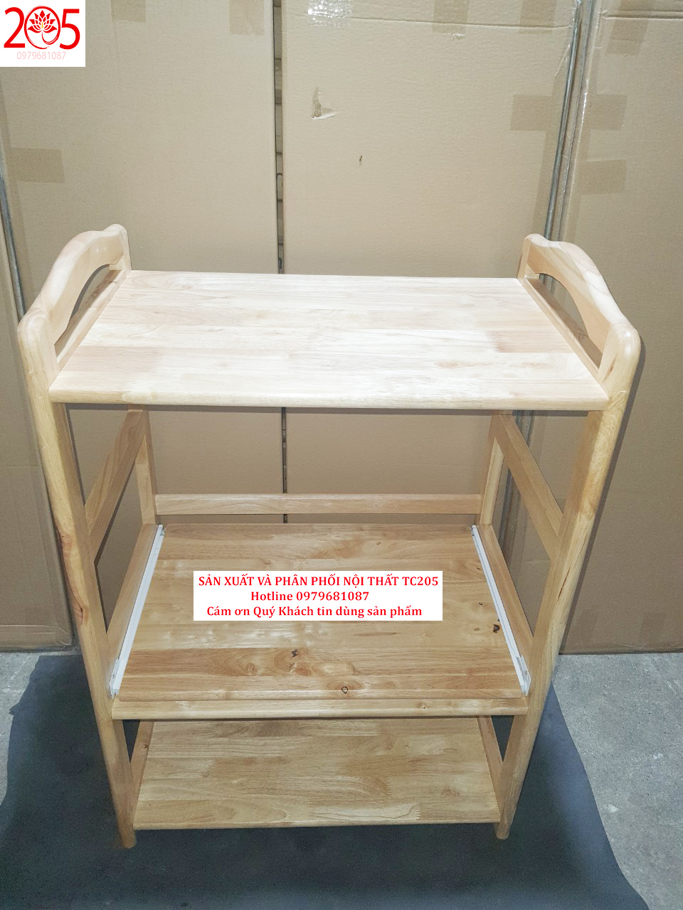 Kệ vi sóng 3 tầng gỗ cao su 100% - 205 TC