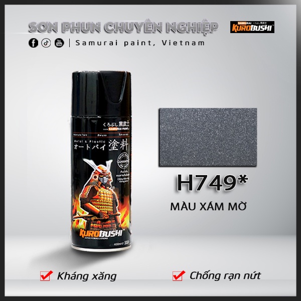 Sơn xịt Samurai Kurobushi - MÀU XÁM MỜ H749 (400ml)