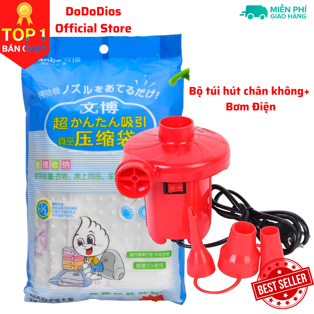 Túi Hút Chân Không Dododios - Loại Cao Cấp Dày Gấp Đôi, Kèm Nắp Van Chống Rò Rỉ Hơi, Chống Nước, Tránh Ẩm, Nấm Mốc Quần Áo, Túi Hút Chân Không Đựng Quần Áo Dododios Bọc Để Chăn Màn Không Cần Dùng Bơm 2 Lớp Khóa Zip - Bộ 8 Túi Hút Chân Không Bơm Máy
