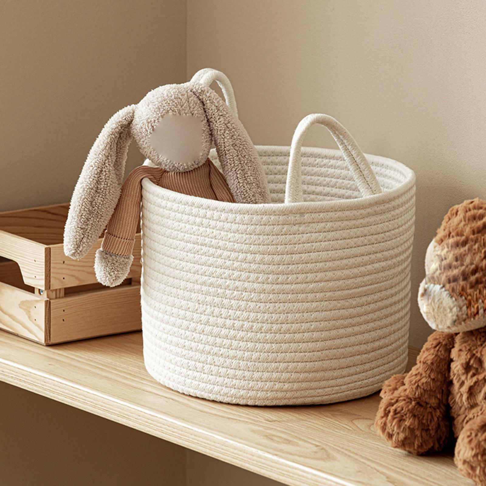 Woven Rope Storage Basket, Boho Storage Basket with Handles, Toys Clothes Organizer, Dirty Clothes Laundry Basket for Dorm, Bedroom, Utility Room