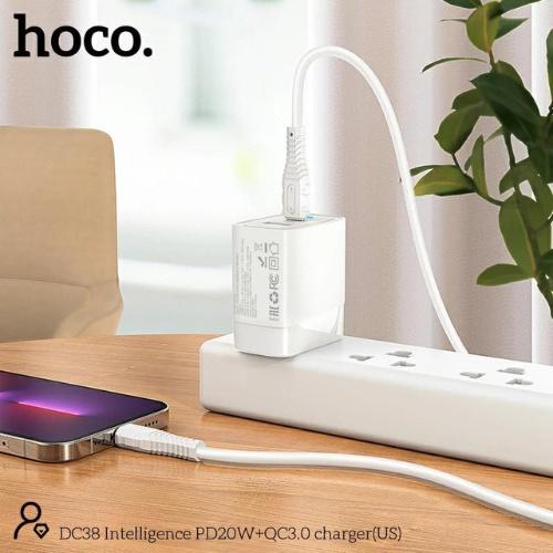 Hình ảnh Củ sạc nhanh hoco. DC38 – Hàng Chính Hãng 2 cổng ( USB + Type- C ) 3.1A, PD 20W, Q.C 3.0  hỗ trợ sạc nhanh cho điện thoại